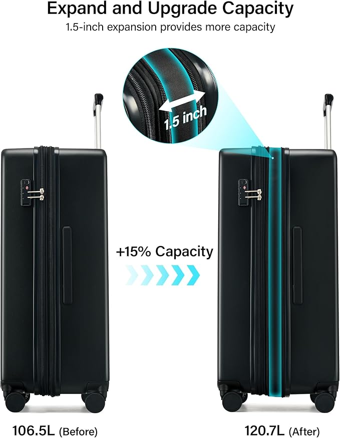 Hanke Expandable 28 Inch Luggage with Spinner Wheels, Hard Shell Large Suitcases with Wheels Checked Luggage for Travel, Rolling Suitcase for Woman & Men with TSA Lock(Jet Black)