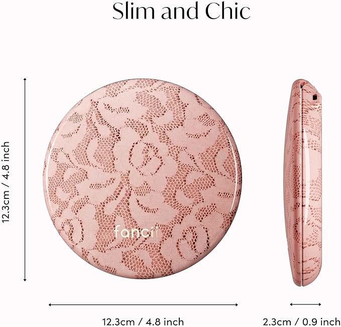 Fancii Taylor LED Lighted Travel Makeup Mirror, Rechargeable, 10x /1x Magnifying, Tru-Glow Lighting System, XL Large 5” Wide | Compact Mirror for Purses (Mocha Lace)
