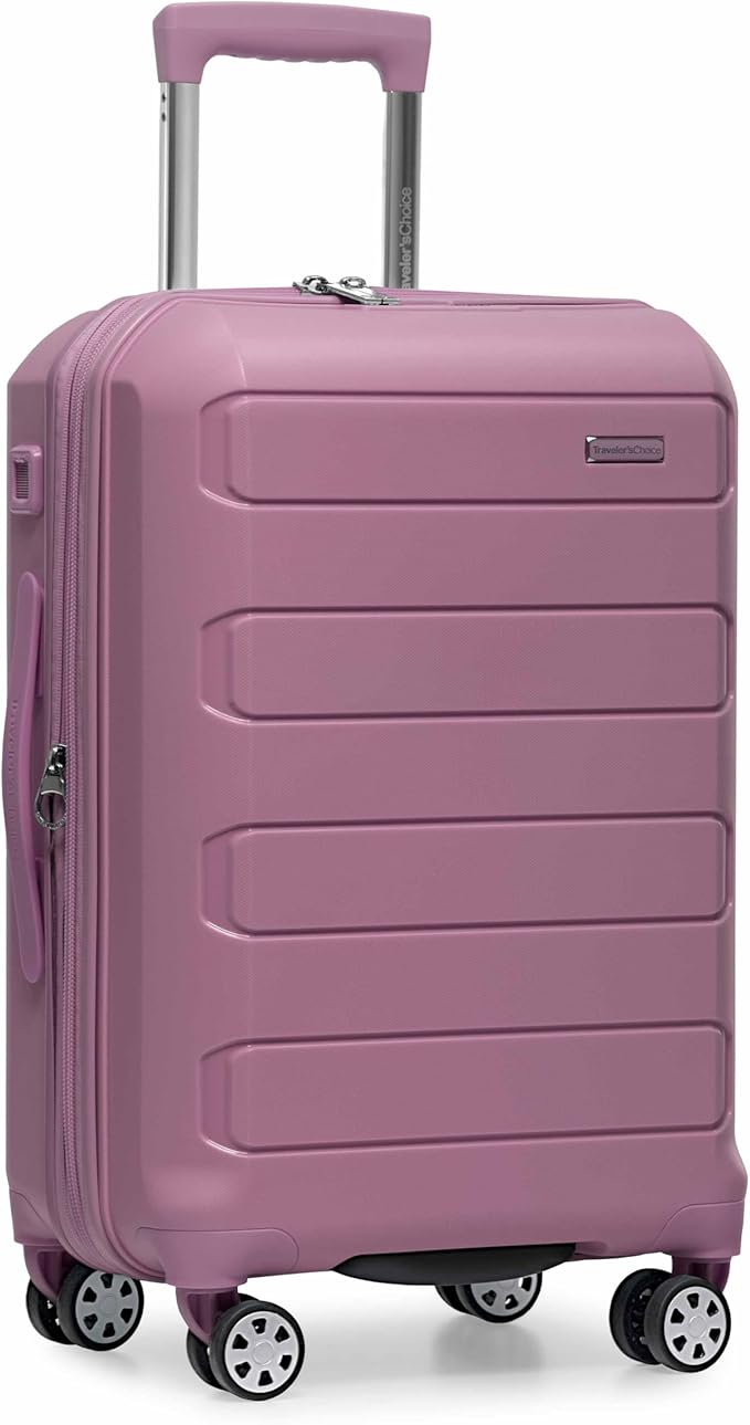 Traveler's Choice Pagosa Hardshell Expandable Luggage with Spinner Wheels, Mauve, 22-Inch Carry-on