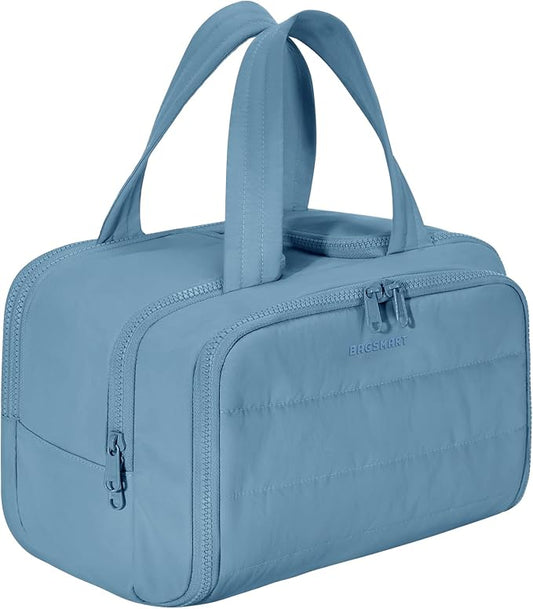 BAGSMART Travel Toiletry Bag, Puffy Toiletry Bag for Women, Wide-open toiletry bags for traveling, Large Travel Cosmetic Makeup Bag Organizer for Accessories,Toiletrie (Steel Blue)