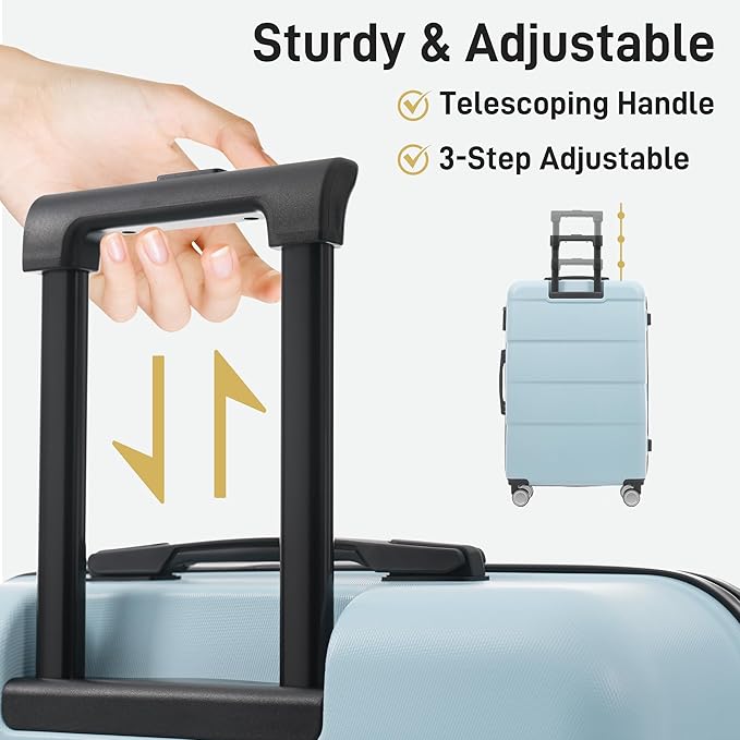 Merax Luggage Sets,6 Piece Carry on Suitcase with Travel Bags,Hardcase Suitcase Set with Double Spinner Wheels,16/20/24/28 IN Luggage Airline Approved,Light Blue