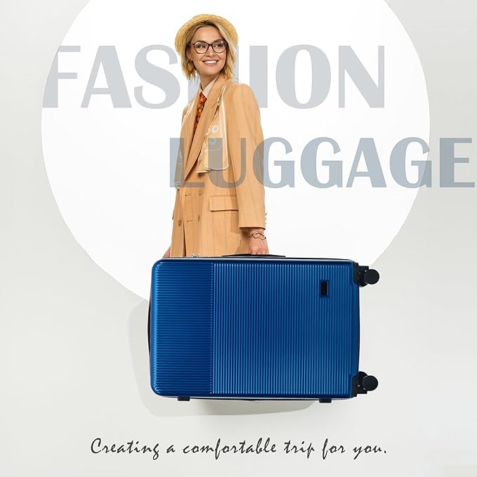 Merax Luggage Sets 5 Piece with Half-opening, Hardside 20" Carry On Suitcase Set with USB Port,Lightweight Travel 24" 28" Luggage with Bags TSA Locks Double Spinner Wheels,Blue
