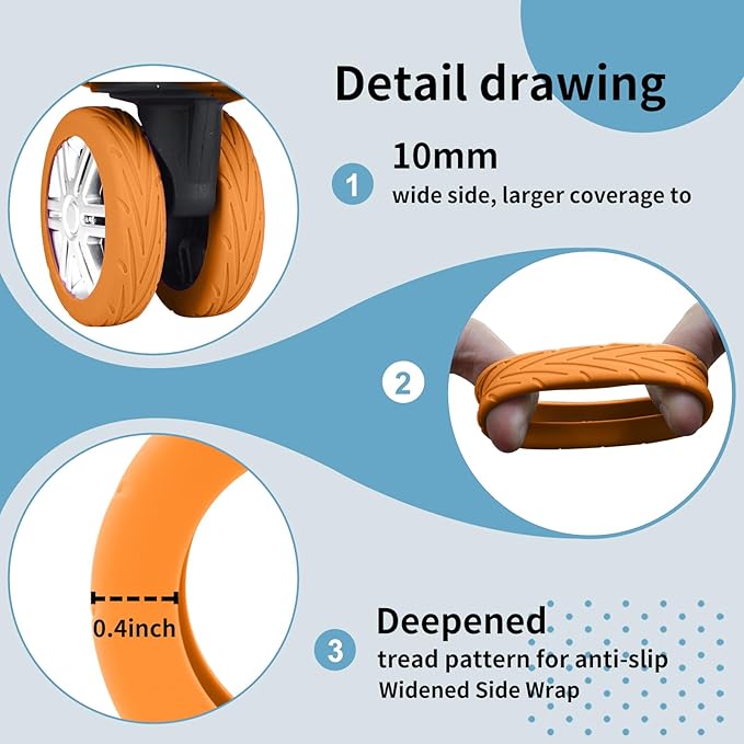 10Pcs Luggage Wheel Covers Silicone Silent Suitcase Protector for Luggage or Office Chair Caste Upgraded Wear-Resistant Anti-Noise Shock Absorption Suitcase Wheel Covers Accessories for Travel Orange