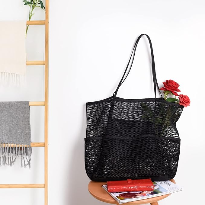 Tainehs Beach Bag - Mesh Tote Bag Beach Vacation Clothes for Women Pool Bag for Travel Pool Family Cruise Essentials 2026