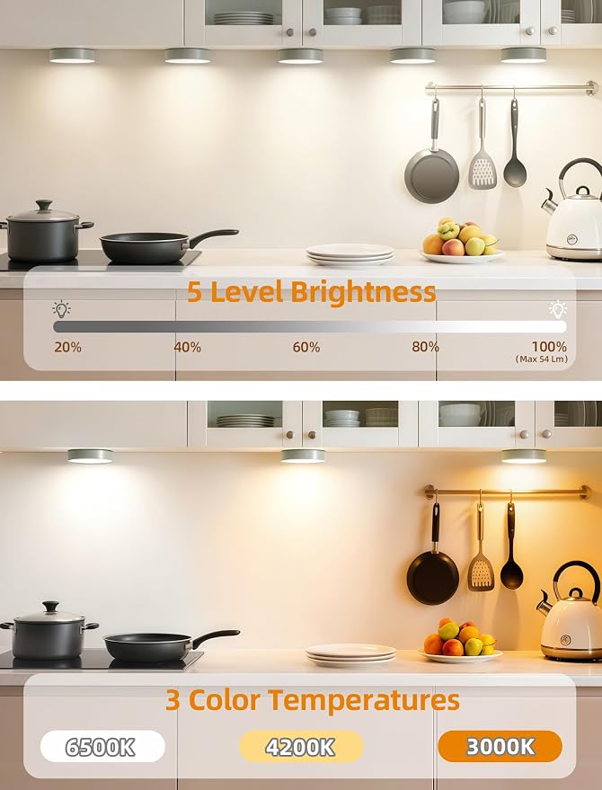 10-PACK Led Puck lights Closet Lights Motion Sensor Cabinet Lights Grey | 3 color temps & 12 RGB, dimmable, 15/30/60 mins timer, memory, magnetic/stick on, 3.3'' led lights for kitchen, closet, stair