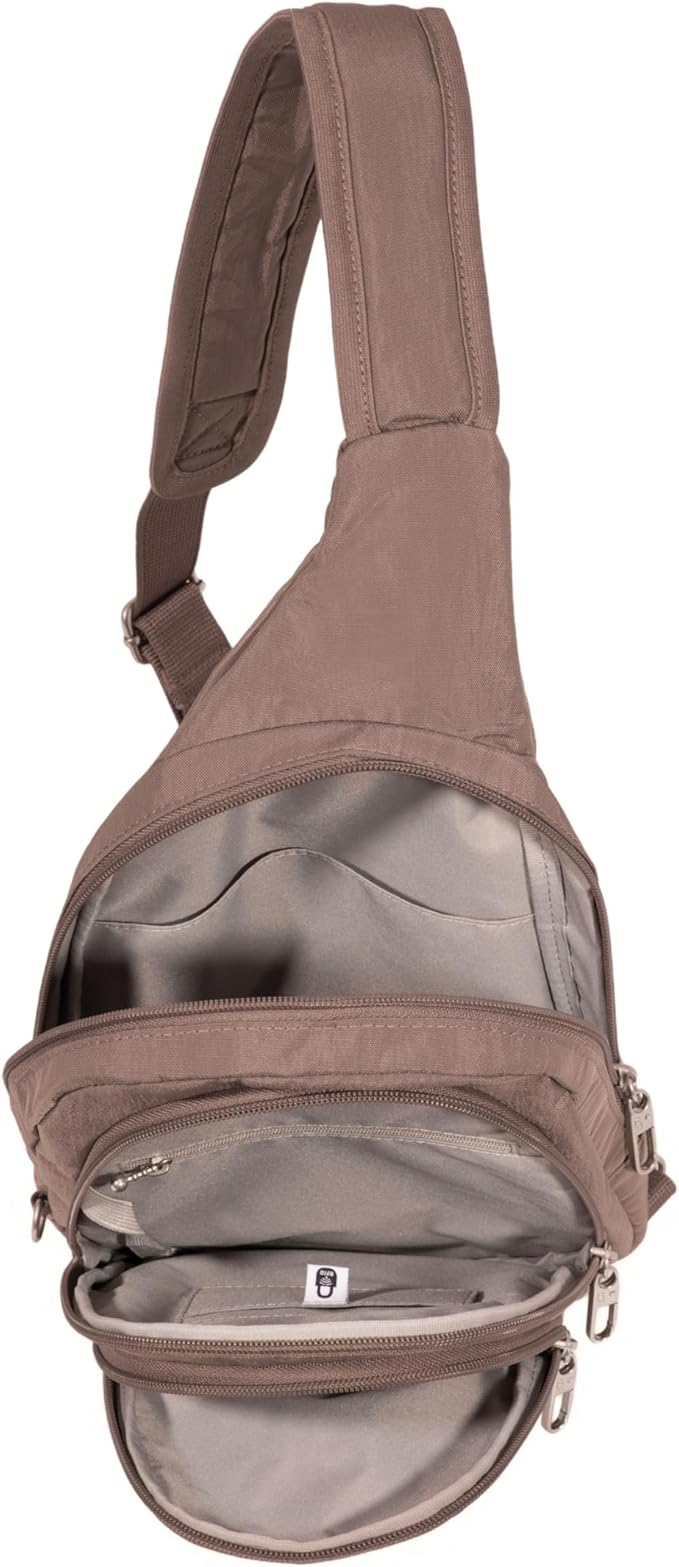 Baggallini Securtex® Anti-Theft Multi Zip Sling - Lightweight 8.6"x15.2" Travel Bag with Locking Zippers & RFID Protection