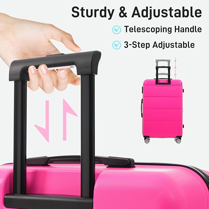Merax Luggage Sets,6 Piece Carry on Suitcase with Travel Bags,Hardcase Suitcase Set with Double Spinner Wheels,16/20/24/28 IN Luggage Airline Approved,Pink-1