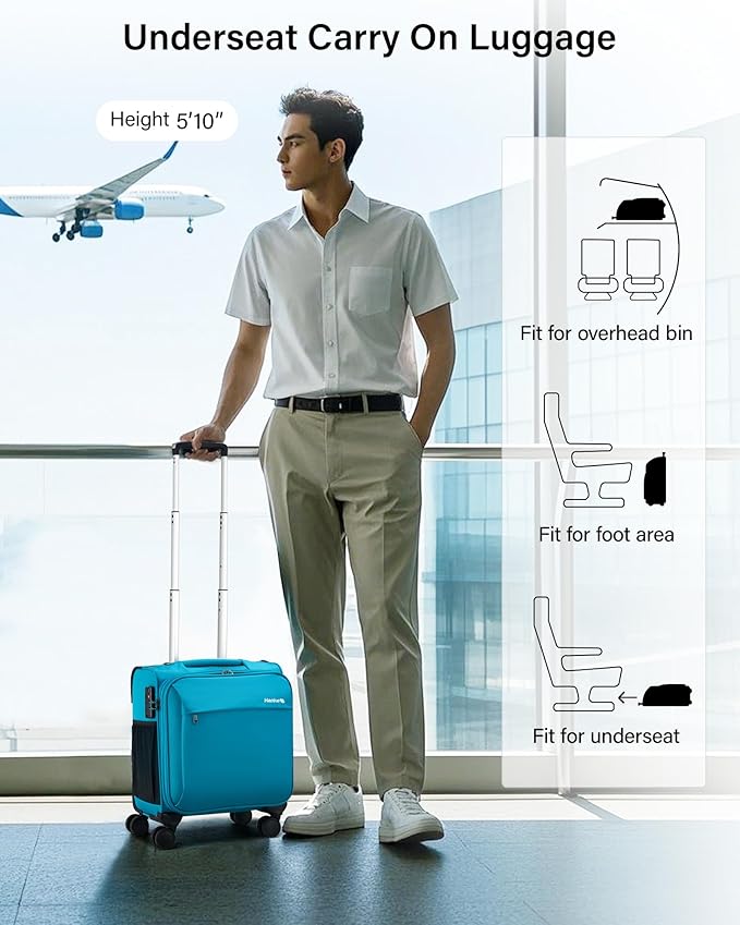Hanke 16 Inch Underseat Carry On Luggage with Wheels Small Suitcase Softside Luggage Bags for Travel Lightweight Suitcases with Wheels Travel Luggage Personal Item for Men and Women(Caribbean Blue)