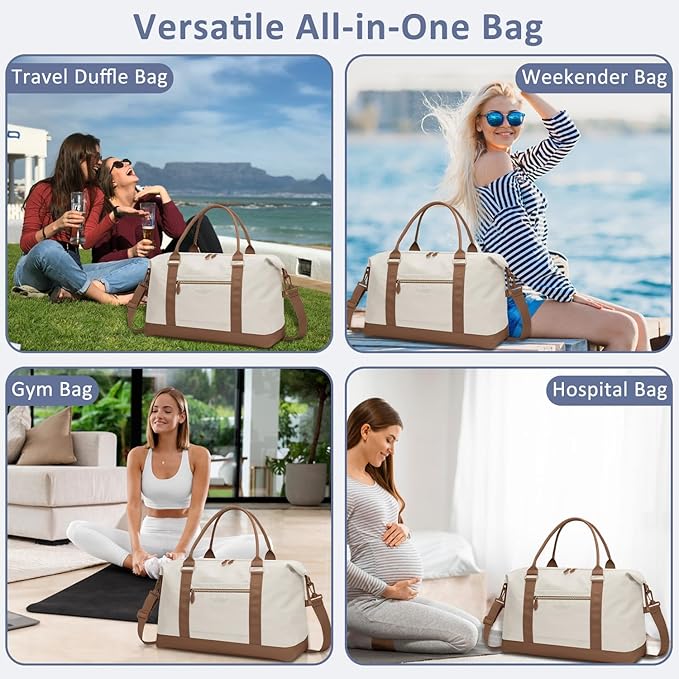 Travel Duffle Bag for Women, Weekender Bags, Hospital Bag for Labor Delivery, Lightweight Tote Duffel Overnight Bag with Luggage Sleeve, Airplane Travel Bags with Toiletry Bag,X-Large,Beige