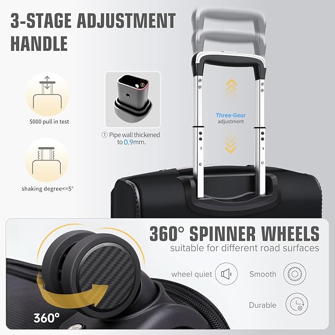 Softside Expandable Carry On Luggage Rolling Suitcase with Spinner Wheels (Black, 21-Inch)
