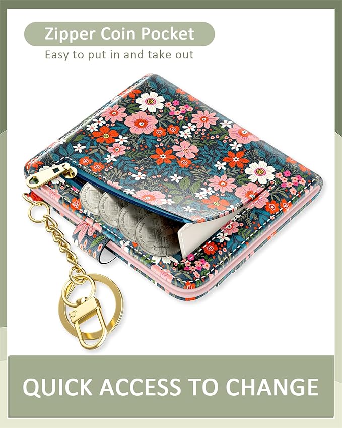Aiawoxc Womens Wallet, RFID Small Wallets for Women, Slim Compact Credit Card Holder, Cute Leather Bifold Ladies Purse with Zipper Coin Pocket and ID Window, Cute Flowers