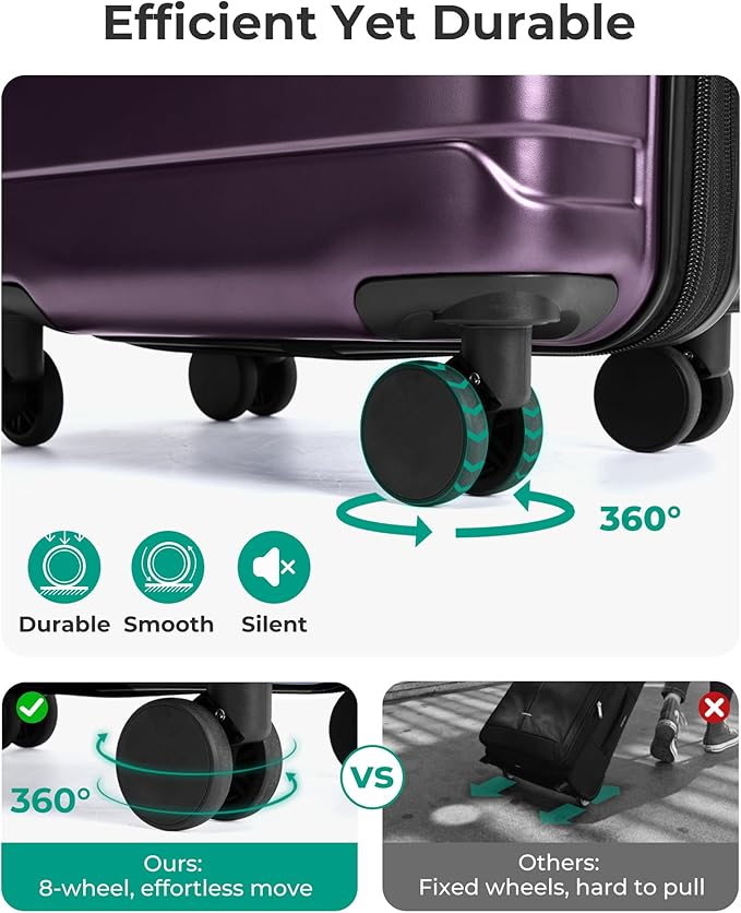 BAGSMART Carry On Luggage 22x14x9 Airline Approved with Spinner Wheels,Lightweight 20 Inch Luggage with TSA Lock,Expandable Hard Shell Carry On Suitcases for Men Women,Purple