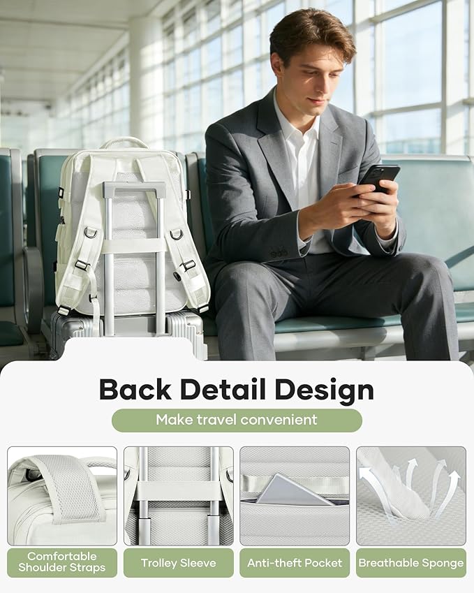 VECAVE Vacuum Backpack Travel with Pump, Expandable Personal Item Carry on Backpacks for Women Men, Laptop Waterproof Work Compression bags with USB Casual Daypack White