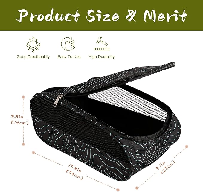 Golf Shoe Bag, Outdoor Zipper Sports Shoe Strap Bag with Air Mesh Ventilation, Durable Waterproof Golf Shoe Carry Bags with Sturdy Handle for Gym, Soccer, Running & Suitcase Packing (Line Texture)