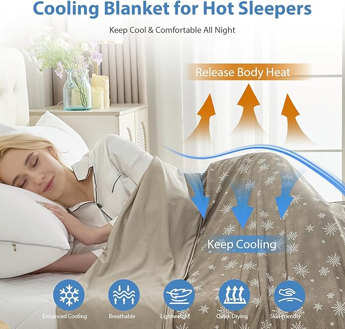 OIGAE Cooling Blanket for Hot Sleepers - Soft & Lightweight Summer Cold Blanket for Night Sweats | Perfect for Bed, Couch, Sofa (Light Brown, Throw 50'' x 70'')