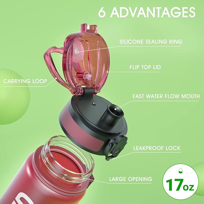 Sahara Sailor Water Bottle, 32/25/17oz Durable and Leakproof Water Bottles Motivational with Time Marker, Tritan, BPA Free, Wide Mouth with Easy Clean Brush for Gym, Travel, School, Office (1 Bottle)