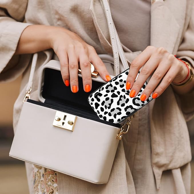 Credit Card Holder, Mini Aluminum Card Wallet RFID Blocking Slim Metal Hard Card Case for Women Men, White Leopard