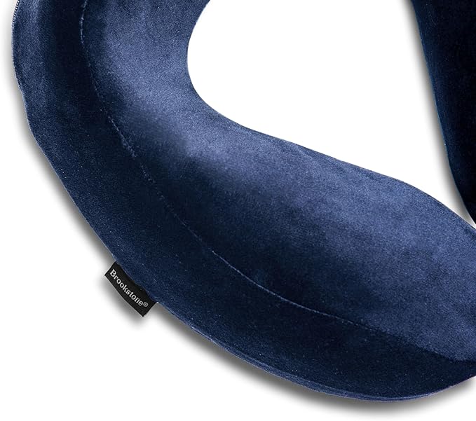 Brookstone Neck Travel Pillow - Lightweight Contoured Memory Foam Stuffable Travel Neck Pillow for Sleeping, Car, & Airplane, Size One Size, Blue