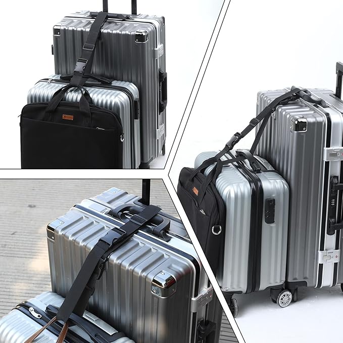 4 Pcs Add a Bag Luggage Straps Adjustable Suitcase Strap Belt Connector Travel Packing Accessories Attachment for Connecting Two Packages Suitcases Together (Black)