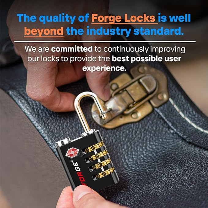 Forge Dual-Opening: Key or Combination Access Lock, Use Key to Recover Code If Forgotten, TSA Approved Locks for Luggage, Pelican case, Travel, Gym, School, Stainless Steel Shackle. (Black 2 Pk)