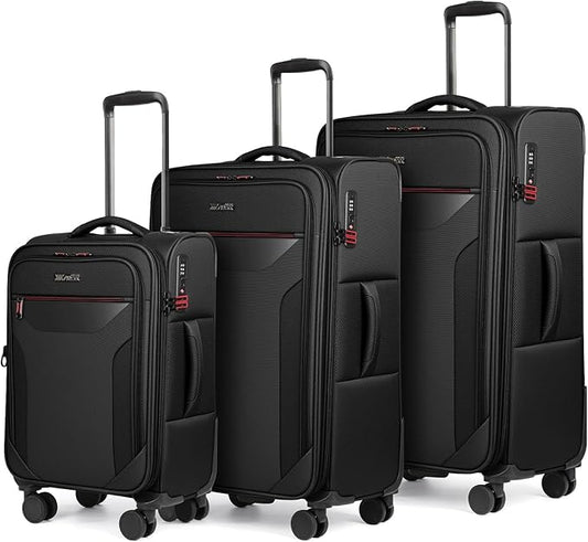 3PCS Set Softside Luggage Sets w/ Spinner Wheels,Expandable 20% Suitcase Upright Spinner Softshell w/TSA LOCK, Lightweight Durable Rolling Travel Luggage Set for Men/Women（Black,22in/28in/32in）