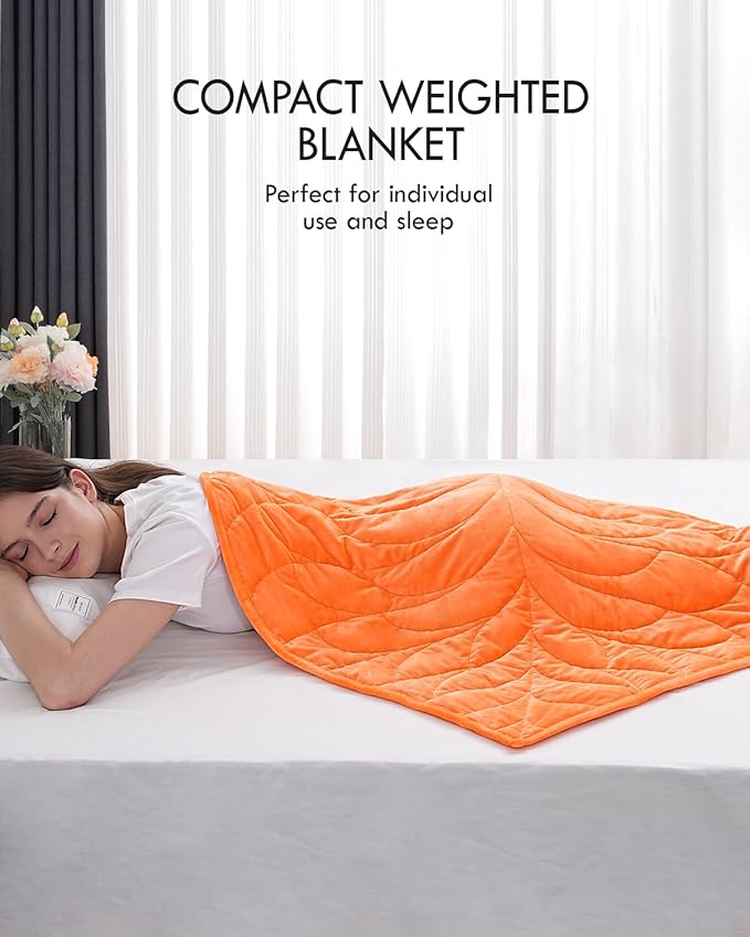Kaisa Weighted Lap Blanket 7 lbs 41" x 53", Cozy Luxury Crystal Velvet Small Weighted Blanket for Adults, Portable Travel Weighted Blanket for Relaxation, All-Season Blanket, Machine Washable, Orange