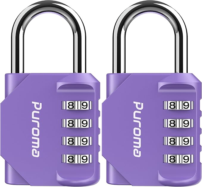 Puroma 2 Pack Combination Lock for Locker 4 Digit Outdoor Waterproof Padlock for School, Gym, Sports, Fence, Toolbox, Gate, Case, Outdoor, Hasp Storage (Purple)