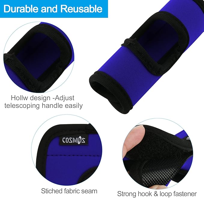 Cosmos 5 Pcs Neoprene Luggage Handle Wrap Soft Grip Handle Cover Luggage Identifier with Hollow Design for Push-Button Handle Trolley Handle and Travel Suitcase Trolley Case (Deep Blue)