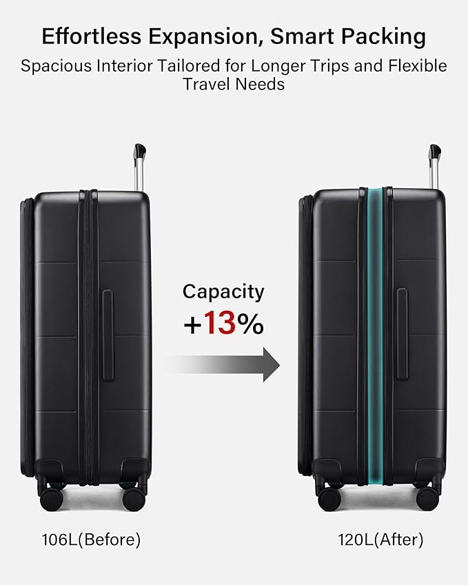 Hanke Hardside Expandable Large Checked Luggage, 28 Inch Top Opening Trunk Luggages with Spinner Wheels, All-PC Hard Shell Suitcase, Lightweight TSA Approved (Jet Black, 120L)