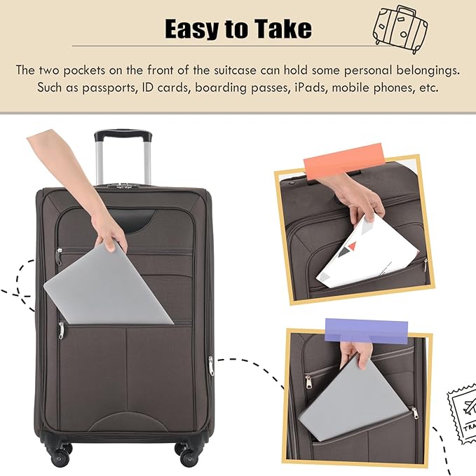Luggage Sets Softside Expandable 3 Piece Set Lightweight Suitcase with Duffel Bag Upright Spinner Softshell, TSA Lock Carry On for Business for Family Travel (Brown, 22"/26"/30")