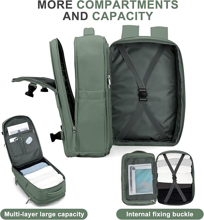 coowoz Large Travel Backpack For Women Men, Carry On Backpack,Hiking Backpack Waterproof Outdoor Sports Rucksack Casual Daypack Expandable Heavy Duty Extra large Backpack Olive Green