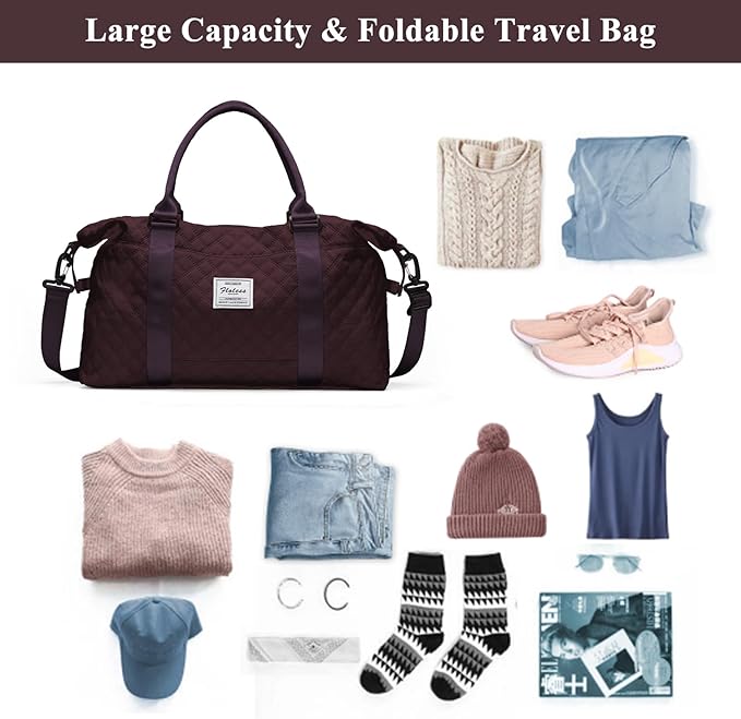 SYCNB Travel Duffel Bag for Women, Gym/Weekender/Carry-On Bags with Toiletry Bag & Adjustable Strap,Personal Item Bags