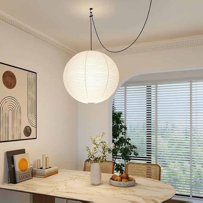 White Round Paper Lantern, 19.68" Large Hanging Paper Lamp Shade, 1 Pack | Chinese/Japanese Paper Lanterns Pendant Light, Handmade, for Party Decoration, Wedding, Home Decor Ceiling Lampshade