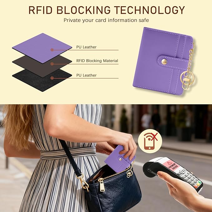 Jogjam Purple Rfid Ladies Wallet, Small Slim Thin Compact Credit Card Women Wallet, PU Leather Bifold Cash Zipper Coin Pocket ID Window for Female