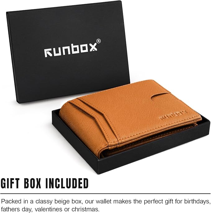 RUNBOX Wallet for Men Slim Rfid Leather 2 ID Window With Gift Box | Slim, Rfid, 2 ID Window, With Gift Box, Slim, Rfid