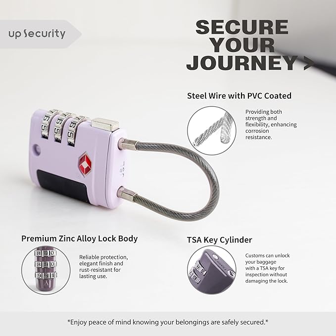 Combo TSA Locks for Luggage, Locker, Suitcase, Luggage Locks TSA Approved, Small Combination Padlock with Cable for Gym Locker, Gun Case, Backpack Bag Zipper, Storage Box, Travel Safe