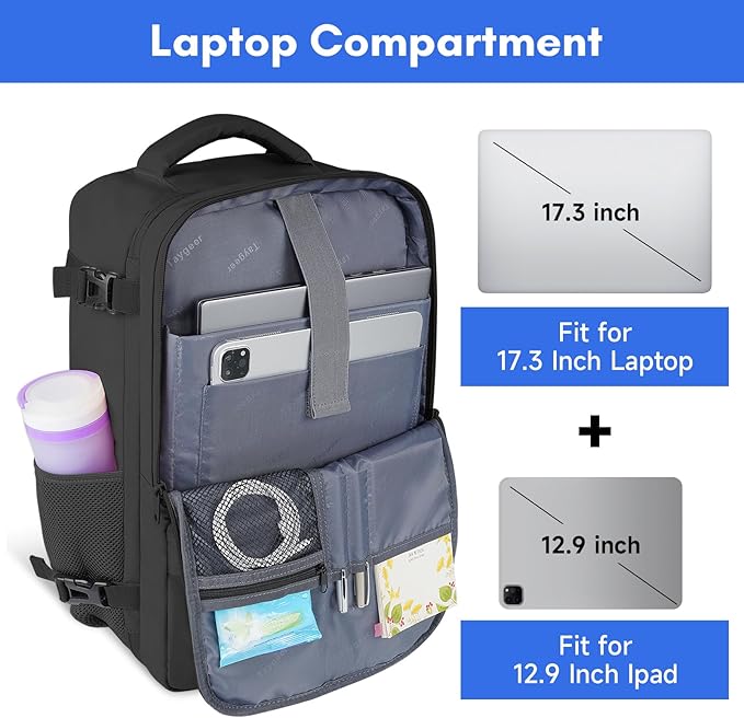 Taygeer Travel Backpack for Men Women, Carry On Backpack with Shoe Pouch, TSA 17.3inch Laptop Mochila Flight Approved, Nurse Bag Casual Daypack for Weekender Business Hiking,Black