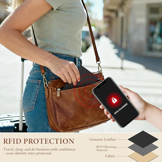 Genuine Leather Passport Holder for Women Men, Hidden Airtag Pocket, RFID Blocking, Zippered Coins Pocket & Cash Compartment Travel Gifts Essentials Passport Cover Case - Black