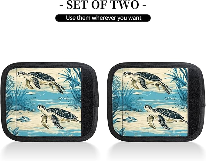 Luggage Handle Wraps Vintage Animal Sea Turtles Luggage Identifiers Soft Neoprene Luggage Handle Wraps For Suitcase Trolley Handle Grip Cover 2 Pack Luggage Tags