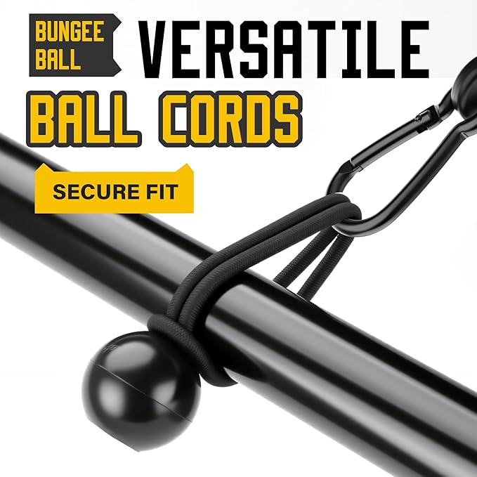 Rugtol Bungee Cords with Hooks, Upgrade 12pcs Assortment Heavy Duty Outdoor with 48'' Adjustable Bungee Cords Carabiner Black, 6'' Canopy Tarp Ball Ties and Tarp Clips for Tents, Cargo, Camping