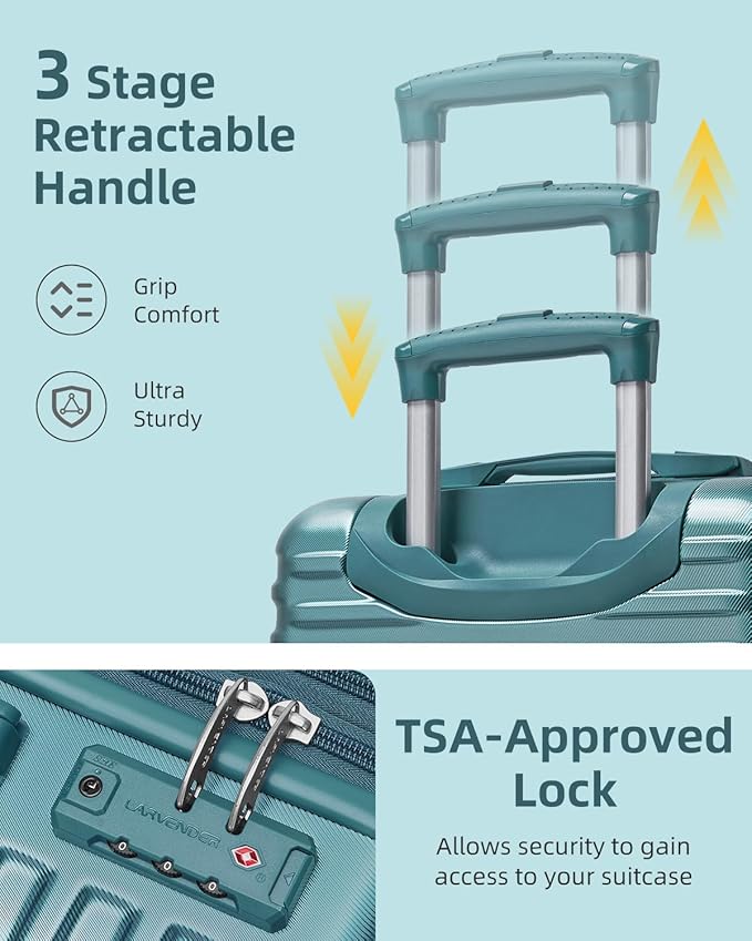 LARVENDER Carry on Luggage 22x14x9 Airline Approved, Expandable 20 Inch Hardside Suitcase with Wheels TSA Lock, PC+ABS Lightweight Carry on Suitcases for Women and Men, Lake Green (20/DB/TB)