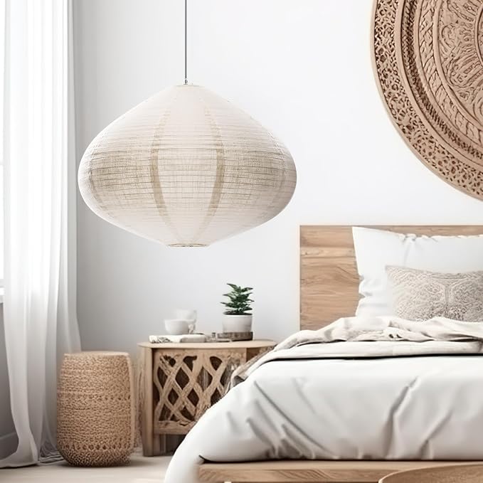 2PCS Hanging Lamp shade oval Can replace White Paper Lanterns 20INCH Linen Pendant Lampshade Handmade Hanging Lantern Minimalist White Suitable for the Living room Bedroom Kitchen