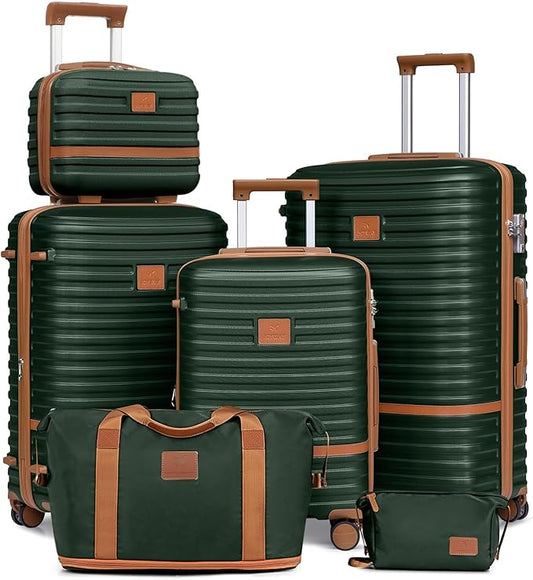 Joyway Luggage Set 3 Piece Suitcase Sets with Spinner Wheel,Lightweight Hardside Expandable Travel Laggage with TSA Lock (20/24/28 Green brown NEW, TR008