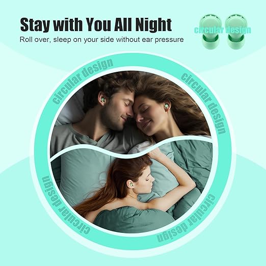 Ear Plugs for Sleeping Noise Reduction, Beinkap Reusable Earplugs Hearing Protection for Focus, Study, Work – 6 Pair Eartips in S/M/L – Flexible Silicone Soft – 35dB Noise Cancelling - Green