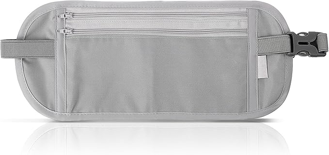 Money Belt for Travel, Slim Passport Holder, Blocking Hidden Waist Pouch for Passport, Cash, Cards, Slim Secure Travel Money Belt Bag for Men and Women (Gray)
