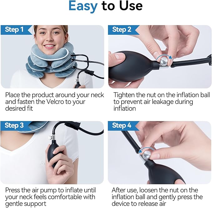 Babaka Cervical Neck Traction Device for Instant Neck Pain Relief, Inflatable & Adjustable Neck Stretcher Neck Support Brace, Neck Brace Pillow for Home Use Neck Decompression (11"- 17")
