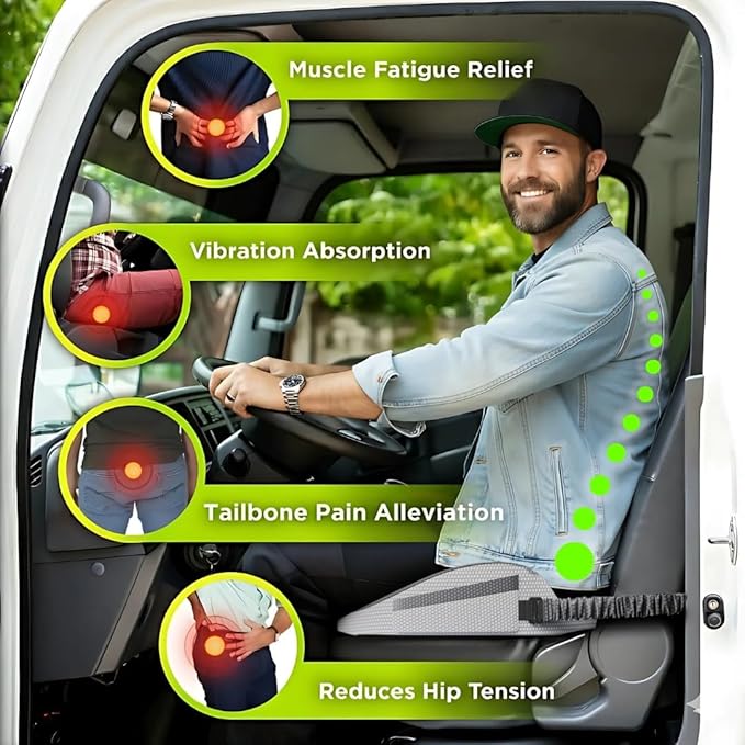 Medium Truck Seat Cushion for Truck Driver Seat Cushion - Upgraded Back Support, CertiPUR-US® Certified - Thick Memory Foam, Pain Relief for Hours of Driving, Trucker Approved Big Rig - Gray
