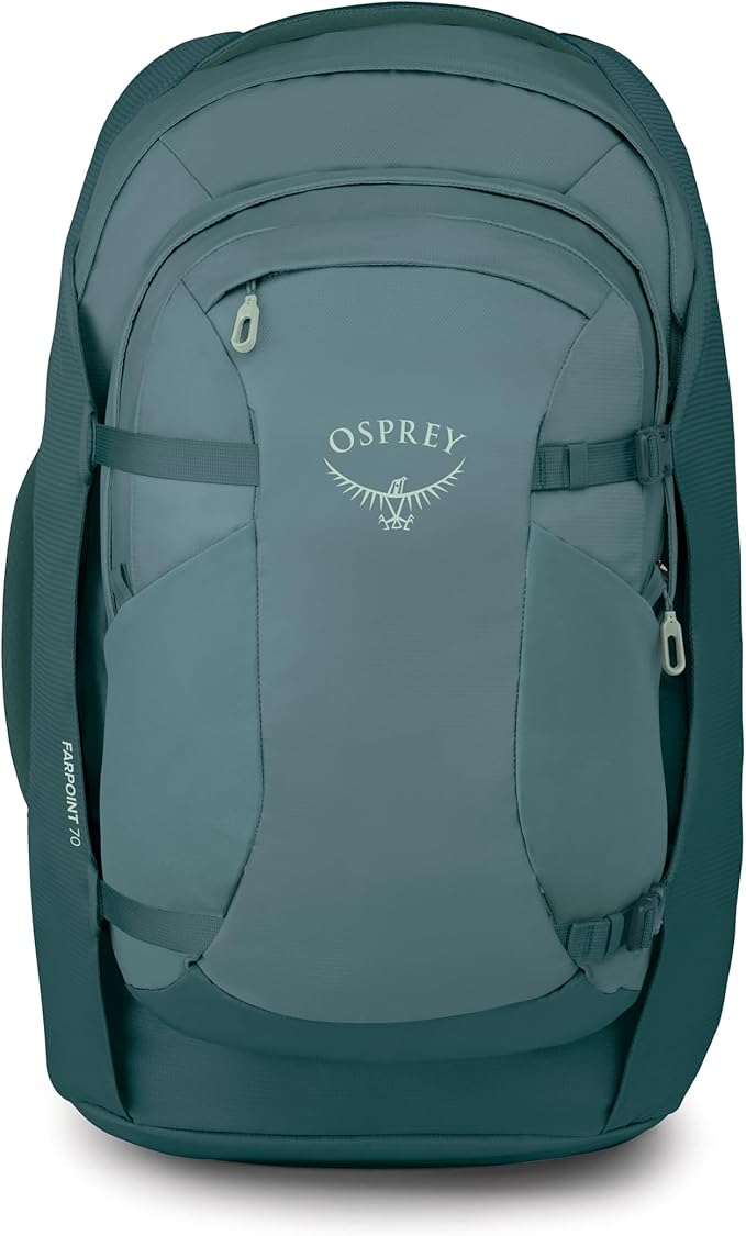Osprey Farpoint 70L Men's Travel Backpack - Large Adjustable Travel Bag with Detachable Daypack, Cascade Blue/Torrent Blue