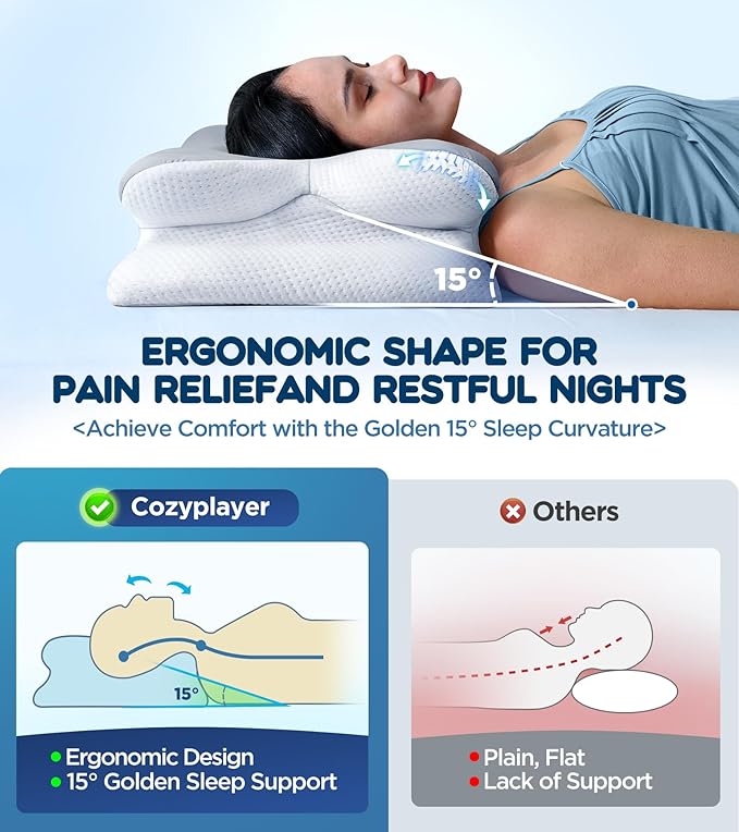 Effective Pain Relief Cervical Neck Pillow for Sleeping, Ergonomic Cooling Side Sleeper Pillow for Neck Support, Orthopedic Contour Memory Foam Pillows, Bed Pillow for Back Stomach Sleeper