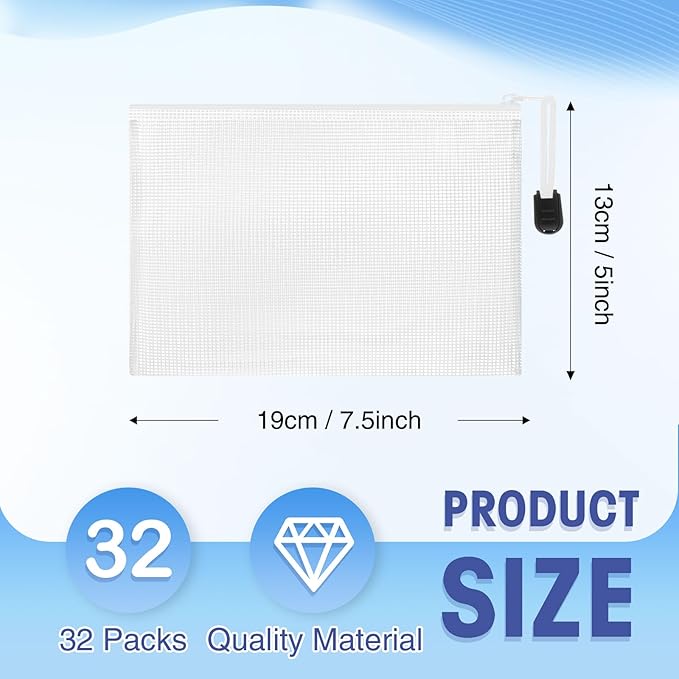 Jetec 32 Pcs Mesh Zipper Bags Toy Storage Bikini Organizer Bag Bolsas Para Guardar Trajes De Bano Waterproof Zipper Reusable Pouch Puzzle Multipurpose for Storage Office(White,7.5 x 5 Inch)